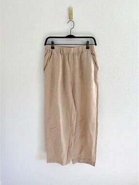 Quince Women 100% European Linen 25” Versatile Classic Wide Leg Pants Beige Sz S